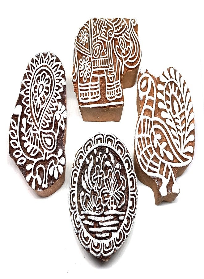 MasterLock P-5 Wooden Stamps Elephant Peacock Sparrow Printing Blocks - Image 2